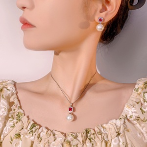 Fashion Eco-friendly Copper 14-12MM Zircon White Shell Pearl Bridal Pendant <b>Earrings</b> <b>Set</b> Jewelry <b>Set</b> for Timeless Wedding - Product Image 6
