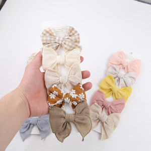 Ensemble de 5 pinces à cheveux en forme d'arc, en tissu de lin et de coton coloré, accessoires pour filles et bébés, broderie, ensemble de pinces à cheveux - Product Image 5