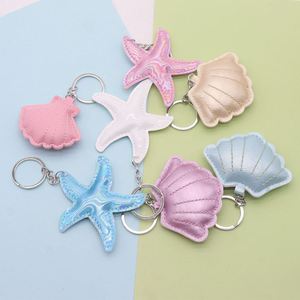 New Style Ocean Themed Pu Leather Shell Starfish Keychain Portable Cute Puffy Bag <b>Charm</b> Pendant Car <b>Keyring</b> Welcome Gifts - Product Image 1