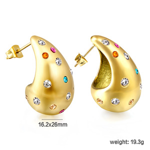 ต่างหูทรงหยดน้ำแฟชั่น สแตนเลสประดับเพชรเทียม ต่างหูแบบห้อยสำหรับงานปาร์ตี้ ดีไซน์เรขาคณิต รูปทรงหยดน้ำ - Product Image 5