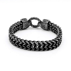 Bracelet en acier titane à motif d'aigle yunnique pour hommes, style punk rétro, chaîne noire, bijoux à design géométrique, style moto - Product Image 2
