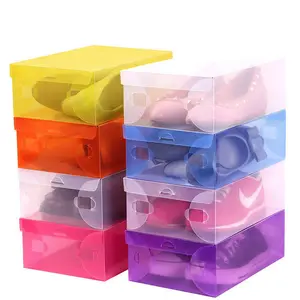 卸売積み重ね可能なオーガナイザースポーツ靴箱収納透明プラスチック折りたたみ透明折りたたみ靴箱