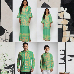 Tenues assorties pour couples et familles : Robes Puletasi et chemises pour hommes en polyester, style hawaïen polynésien d'été - Product Image 1