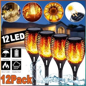 Torche solaire à <span class=keywords><strong>12</strong></span> LED IP65, lumière vacillante, étanche, 5m, décoration <span class=keywords><strong>de</strong></span> jardin, pelouse, <span class=keywords><strong>chemin</strong></span>, cour, patio, sol, 1 à <span class=keywords><strong>12</strong></span> pièces - Product Image 1