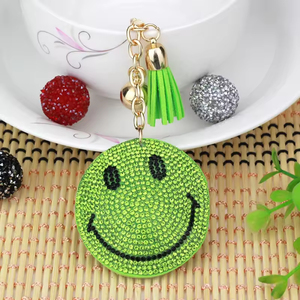 Tassel Crystal Key Chains Key Fob Happy Face Keychain Bling Smile Keychain Women Girls Rhinestone Keychain Backpack Accessories