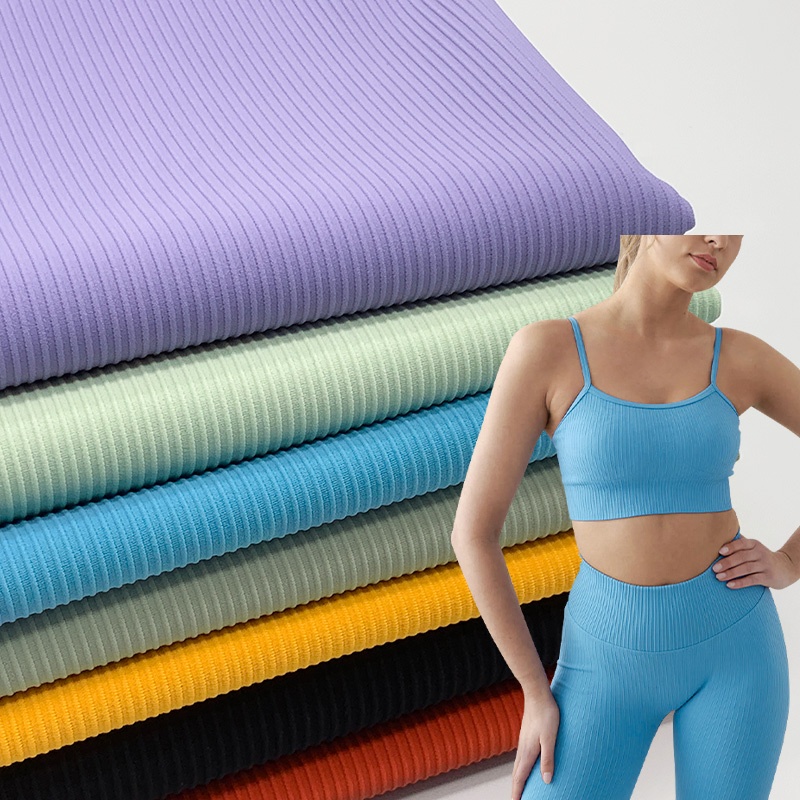 Custom High Stretch Matt Textured Stripe Rib Knit Polyamide Spandex Fabric for Women Sports Yogawear Pants Leotards