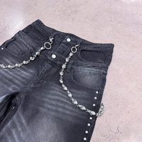 Jeans pour hommes DiZNEW Streetwear Fashion avec strass et chaîne, denim délavé, patchwork, pantalon de haute qualité