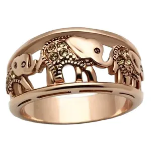 Rose Gold Plated Crystal 925 sterling silver Animal Elephant rings