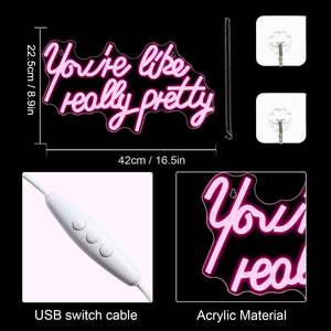 Letrero LED de Neón Rosa 'You Are Like Really Pretty', con Interruptor de Intensidad Regulable, Resistente al Agua IPX3, para Decoración de Pared, Dormitorio, Hogar, Boda, Centro Comercial - Product Image 2