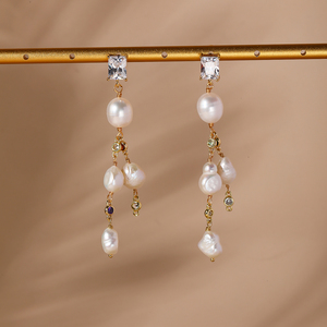 Pendientes <span class=keywords><strong>de</strong></span> Perlas Naturales <span class=keywords><strong>de</strong></span> Agua Dulce con Circonitas Arcoíris, Joyería <span class=keywords><strong>de</strong></span> Moda, Hechos a Mano, Regalo para Novia - Product Image 1