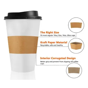 Traditional Cup Sleeves Disposable Coffee Cup Sleeve Coffee Holder Sleeves 10 oz.-24 oz made of Kraft Paper