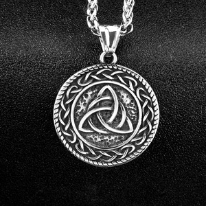 Stainless Steel Pendant <b>Necklace</b> Men <b>Celtic</b> Knot Design Round Geometric Pattern Gift Jewelry Fashion Accessory - Product Image 2