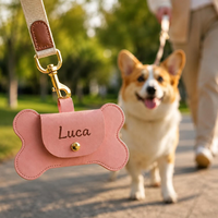 Porte-sac à déjections canines personnalisé en cuir PU, pochette pour laisse de chien avec nom personnalisé, fermeture à pression, cadeau pour maman de chien, commande en gros