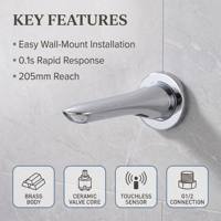 Robinet de lavabo mural sans contact en laiton avec capteur, mitigeur d'eau monotrou, robinet de lavabo automatique moderne pour salle de bain, utilisation durable