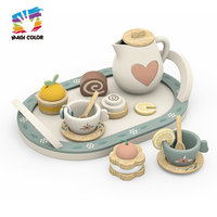 Ensemble de jouets unisexes en bois pour enfants avec plateau Théière Tasses Biscuits W10B516