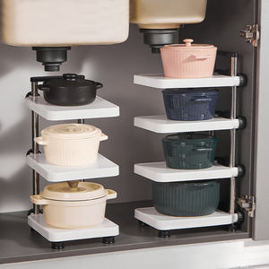 Kitchen Accessories Cookware Storage Rack Countertop <strong>Corner</strong> Put Pot Rack for <strong>Under</strong> <strong>Sink</strong> <strong>Cabinet</strong> Without Punching - Product Image 1