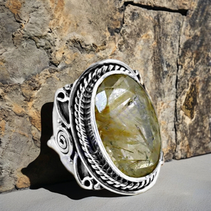 Art Palace Ethnic Designer Golden Onyx Gemstone <b>Ring</b> with Prong Setting <b>Silver</b> Geometric Shape Everyday Wear - Product Image 1
