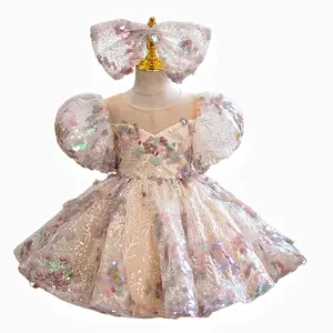 Toddler Girl Party Clothes Princesses Baby Girls Summer Sequined Vintage Wedding Dresses Kids Pageant Gown Frock