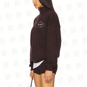 All'ingrosso stampa dello schermo 1/4 Zip <span class=keywords><strong>Polo</strong></span> collo petto <span class=keywords><strong>felpa</strong></span> di alta qualità Over size felpe in pile da donna - Product Image 4