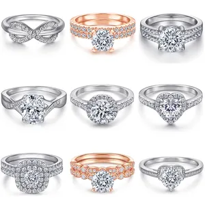 Silver Engagement Rings Real Rose Gold Plated Heart Pear Cut Moissanite Diamond Zircon Ring 925 Sterling Silver Wedding Rings