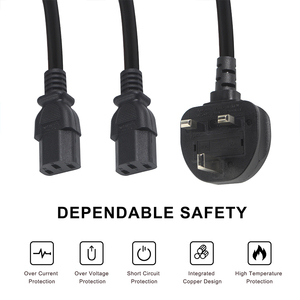 Divisor Y 2 ramas 3 pines UK BS enchufe doble IEC C13 enchufe británico cable de alimentación BS1363 3A/13A fusible resistente para PC TV <span class=keywords><strong>Monitor</strong></span> ordenador - Product Image 3