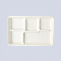 Plateau de repas scolaire jetable, écologique, biodégradable, en bagasse de canne à sucre blanche, 5 compartiments, assiette jetable