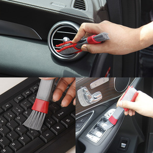 Cepillo de doble cabezal para limpieza de interiores de coche, cepillo de cerdas suaves para limpieza de rejillas de ventilación, manual, para eliminar el polvo del salpicadero del automóvil. - Product Image 4