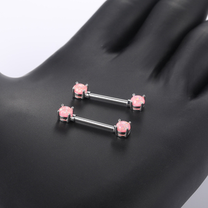 14G 316L Acier Chirurgical Rose Simulé Opale Glitter Gemstone Mamelon Anneau Haltères Griffe Réglage Mamelon Piercing Bode Bijoux - Product Image 5