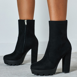 Women's Shoes 2025 New Short Boots Boots Spring Thick Heel Thick Sole High Low Top Black Shoes Women's British - Product Image 1