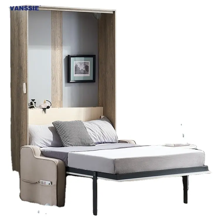 New style horizontal mechanism bookcase wall bed queen murphy bed with sofa wall