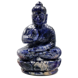 Bouddha en sodalite - sculpture artisanale du Bouddha serein et méditant - cristal/reiki/énergie de guérison - 5,5 pouces et 615 g (1,35) - Product Image 2
