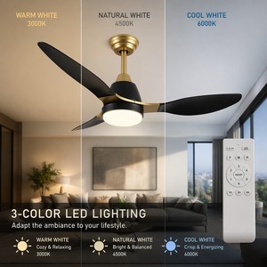 Ventilateur de plafond LED ABS avec télécommande pour salon et chambre, 42 pouces, 52 pouces, 3 pales, ventilateur de plafond ABS avec lumière - Product Image 4