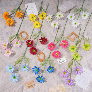 Summer Chrysanthemum Artificial <b>Flowers</b> 3-Head Silk Wedding Floral <b>Display</b> Realistic Plastic Decorations - Product Image 1
