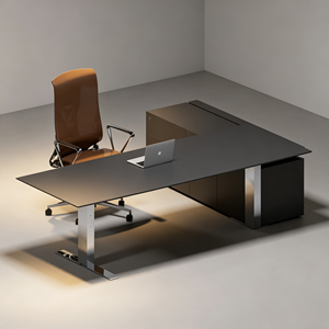 <span class=keywords><strong>Bureau</strong></span> électrique moderne pour cadres avec tiroirs, <span class=keywords><strong>bureau</strong></span> de direction en L noir réglable en hauteur avec armoire de rangement - Product Image 2
