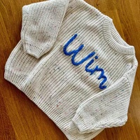 Suéter Infantil Bordado a Mano con Nombre Personalizado, Suéter de Lana con Flores Bordadas para Niños, Regalo de Cumpleaños para Bebés
