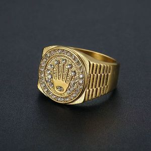 Anillo de <span class=keywords><strong>Hombre</strong></span> con Corona Chapada en <span class=keywords><strong>Oro</strong></span> y Circonitas Cúbicas Cuadradas, Anillo de Sello para Estilo Urbano, Compromiso, Aniversario y Uso Casual - Product Image 4