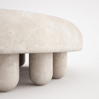 Table basse en marbre travertin Wabi Sabi, plateau rond en forme de champignon, pieds multi-arrondis, table de salon, maison de rêve