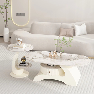 Mesa de centro de tablero de roca de lujo Simple y moderna <span class=keywords><strong>2025</strong></span>, mesa de té ovalada Premium para sala de estar, Hogar, Nueva mesa central de <span class=keywords><strong>Metal</strong></span> - Product Image 2