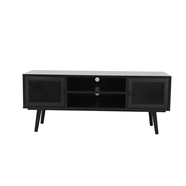 High Quality Living Room Wood Furniture Latest Design Modern Pb Board Tv Stand With Metal Doors and Open Storage