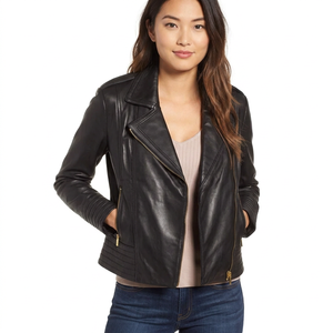 Veste en cuir noir pour femme, veste matelassée - toucher doux et premium, respirante, écologique, veste en cuir d'hiver - Product Image 1