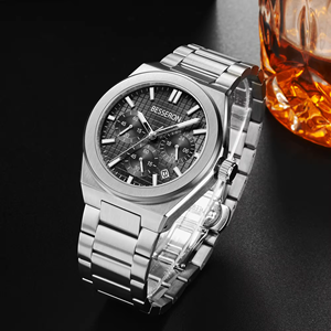 Montres à quartz de luxe pour hommes avec chronographe, logo personnalisé, mouvement japonais original, bracelet en acier inoxydable 316L - Product Image 3