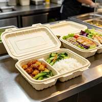 Boîtes à lunch réfrigérées en fibre de coque de riz, jetables, biodégradables, compostables, compatibles micro-ondes, sans BPA, 1300 ml, avec couvercle, pour restaurant