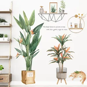 Potplanten Vinyl Sticker Luie Kat 3d Behang Home Decoratie