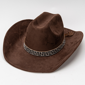 Chapeau de <span class=keywords><strong>cowboy</strong></span> en daim de luxe avec bande décorée de strass, large bord, pour hommes et femmes, style western, <span class=keywords><strong>tenue</strong></span> de concert, toutes saisons - Product Image 4