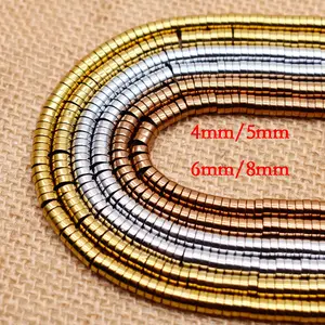 Contas de pulseira de hematita natural, pedra de hematita plana solta, espaçador de borracha, contas de hematita para fabricação de jóias