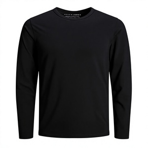 Men <b>Black</b> <b>Long</b> <b>Sleeve</b> <b>T</b> <b>Shirt</b> Solid O Neck Knitted Jersey Regular Fit Casual Basic Tee - Product Image 1