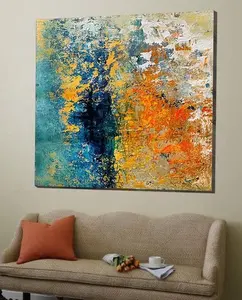 100% handgemalte abstrakte moderne Ölgemälde auf Leinwand grau blau Goldfolie Kunstwerk Wand kunst für Home Hotel Decora Großhändler