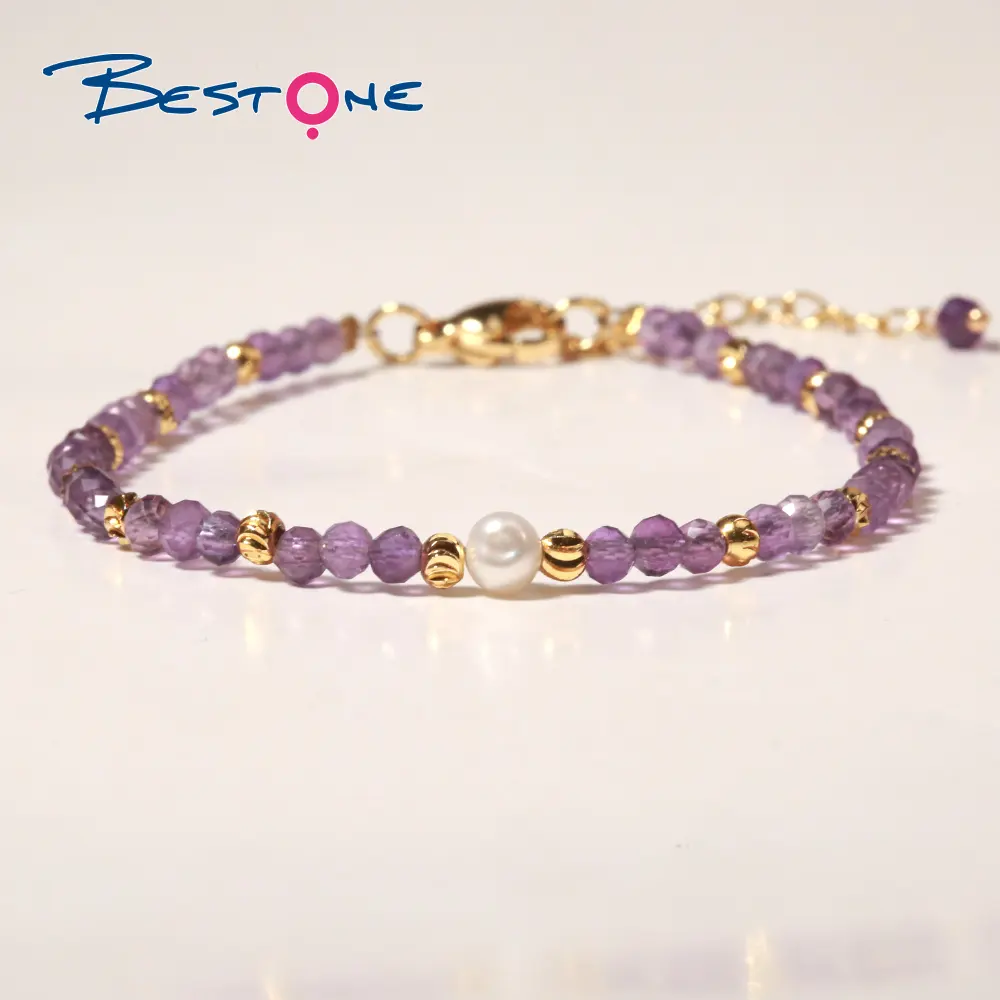 New Design Copper Plated Real Gold Beads 3.5mm Faceted Gemstone Jewelry Freshwater Pearl Adjustable Custom Bracelet for Women