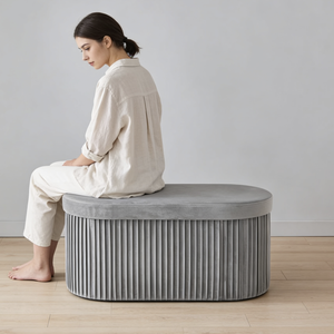 Banc ottoman moderne en <span class=keywords><strong>velours</strong></span> gris 2024, siège rembourré et <span class=keywords><strong>capitonné</strong></span> avec rangement, vente en gros d'usine, banc de bout de lit pour chambre à coucher - Product Image 1