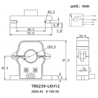 Capteurs de courant à noyau divisé TR0239-LKH12 Tension du capteur de surveillance du courant continu AC 200A DC 10V pour la gestion de l'alimentation